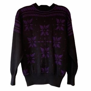 Vintage Knit Wool Snowflake Sweater Black & Purple Med